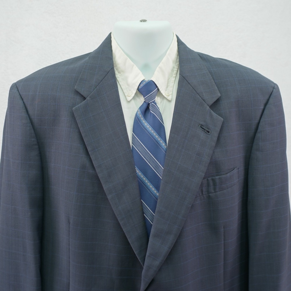 Hart Schaffner Marx Wool Blue Plaid Windowpane Blazer 44L